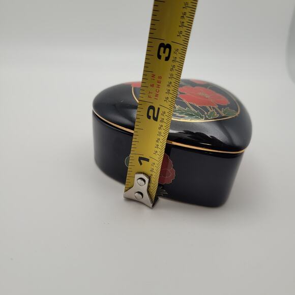 Heart Shaped Trinket Box Black Red Floral Dark Romantic Decor Fine China Japan - Picture 6 of 8